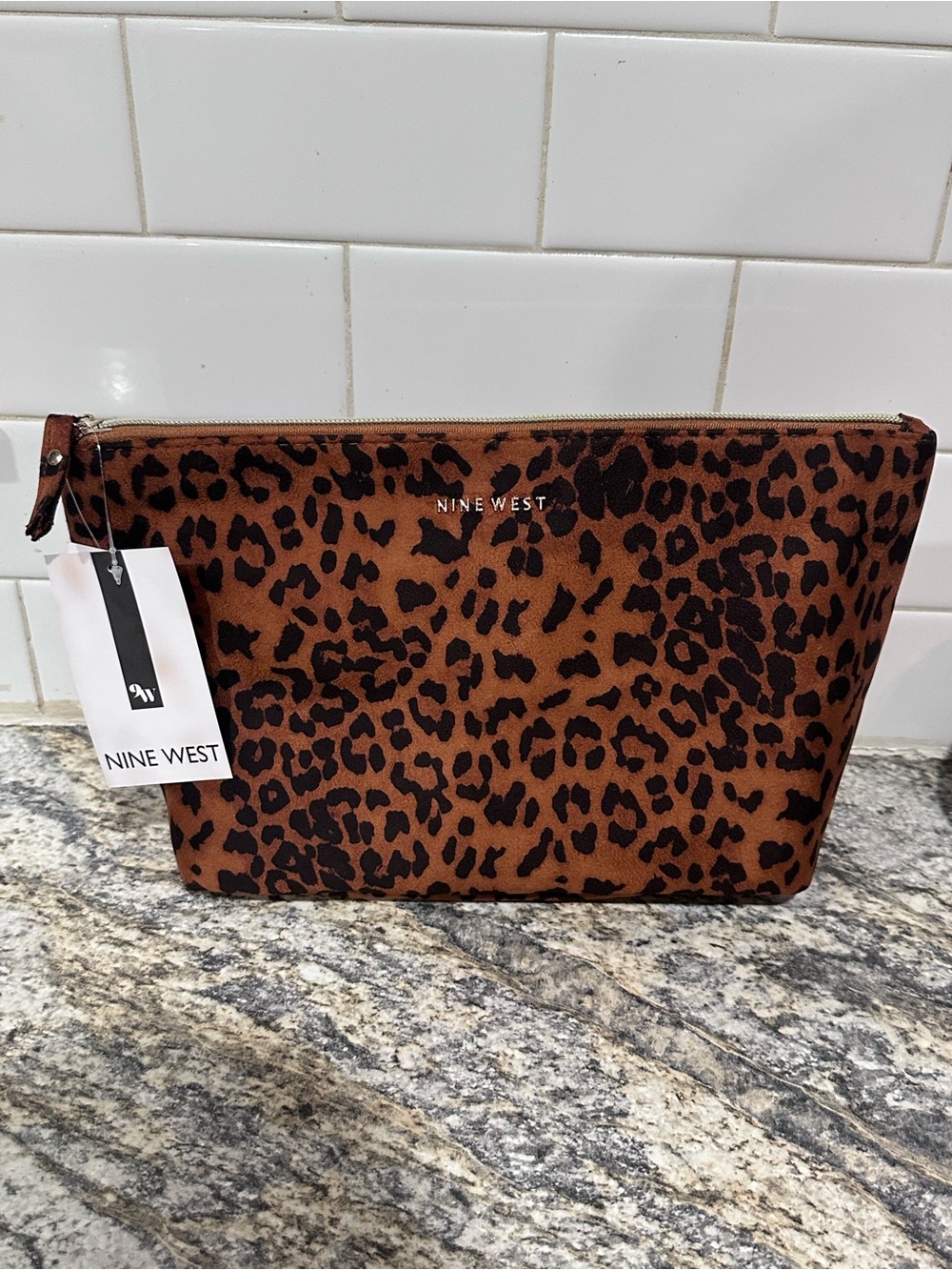 Nine West Leopard Print Travel Cosmetic Makeup Bag NWT